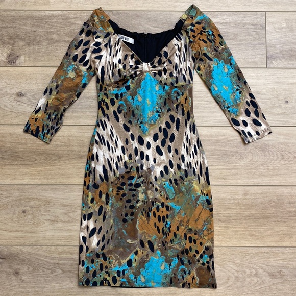 Rene Ruiz 3/4 Sleeve Animal Print Bodycon Mini Dress - Picture 1 of 11